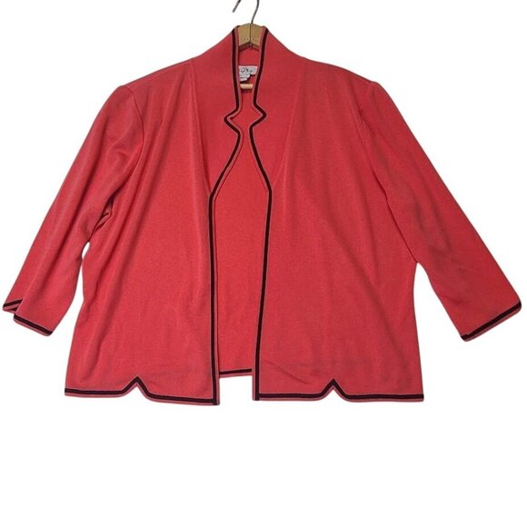 Ming Wang Jackets & Blazers - Ming Wang Womens XL Pink Coral Open Front Cardigan Sweater w/ Black Trim